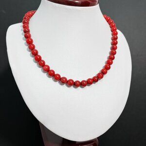 Natural Red Coral Round Beads Necklace 16 inches